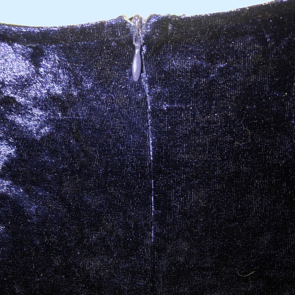 Large Crushed Velvet Navy Blue Wrap Dress Petal Zip Up - Picture 9 of 9